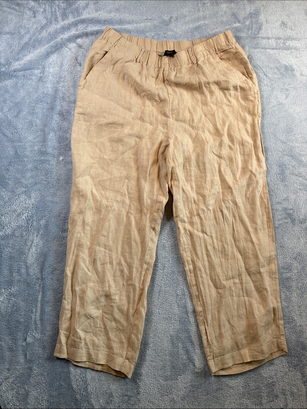 Quince Cropped European Linen Elastic waist Trousers in Driftwood